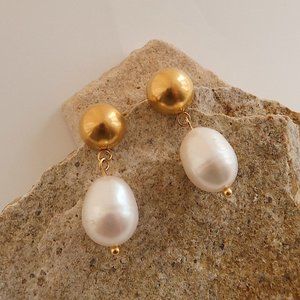 NEW 18K Gold Plated Freshwater Pearl Drop Earrings